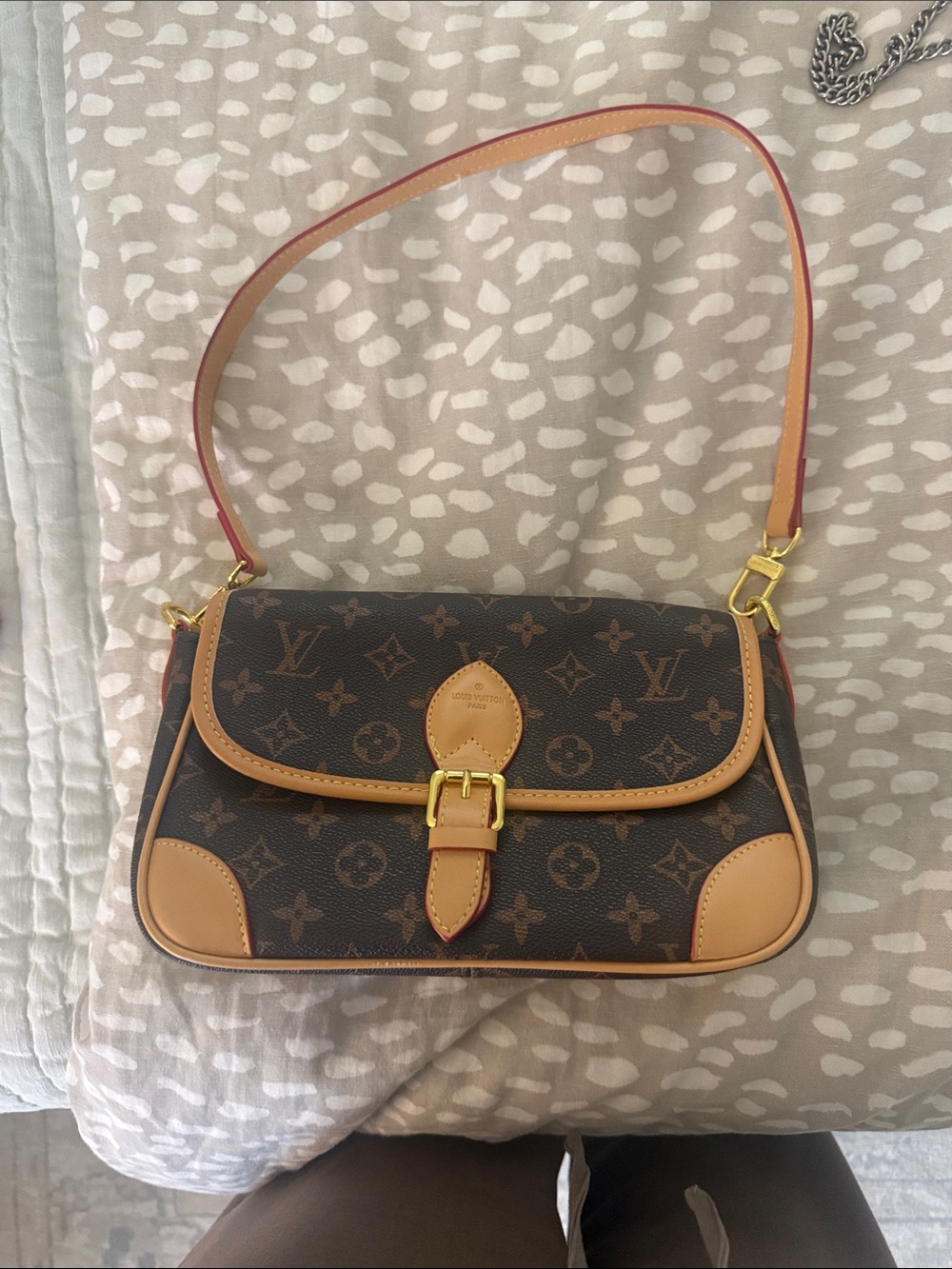 Source Unknown Brown Monogram Shoulder Bag with Tan Trim
